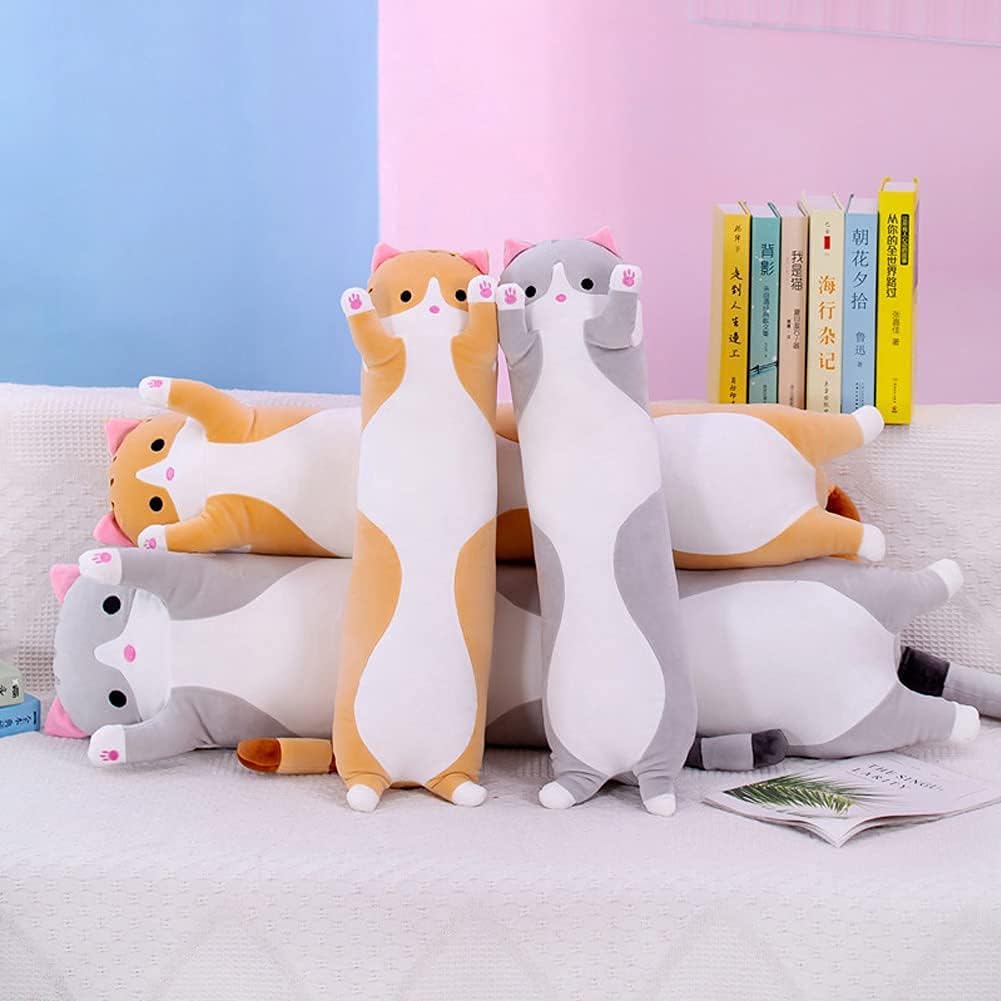Oeonuas Cute Cat Plush Long Body Pillow Cuddle Cartoon Stuffed Animals Cat Plushie Soft Doll Pillows Gifts for Kids Girls (Gray, 43") 1 Cou…