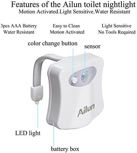 Toilet Night Light 2Pack by Ailun Motion Sensor Activated LED Light 8 Colors Changing Toilet Bowl Illuminate Nightlight for Bathroom…