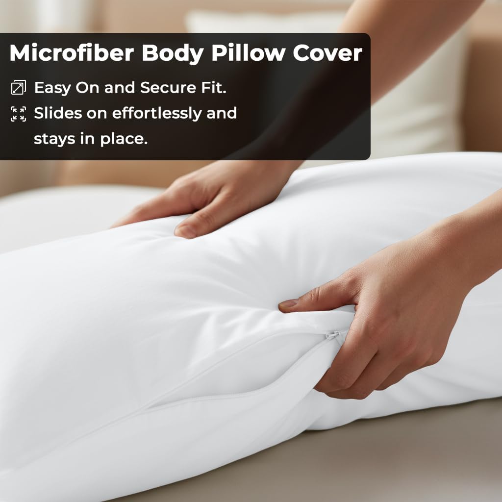 Royalelinens ROYALE LINENS Body Pillow Cover - Double Brushed 1800 Microfiber - 20"x54" with Hidden Zipper Closure - Wrinkle & Fade Resista…