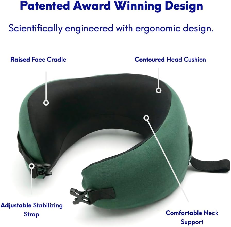 C CUSHION LAB Travel Pillow, Award-Winning Patented Ergonomic Design for Chin & Neck Support Memory Foam Neck Pillow, Compact Airplane…