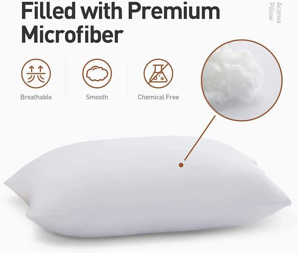 Acanva Basic Bed Pillow Soft Rest Cushion Stuffer for Sleeping, Queen, White 2 Count