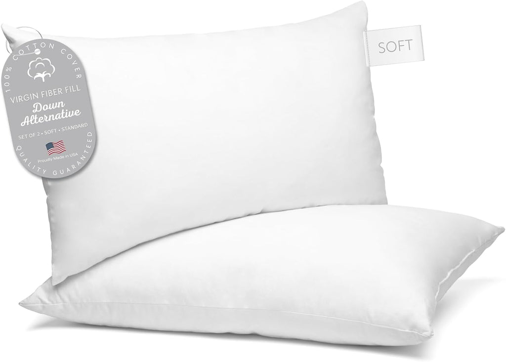 Digital Decor 100% Cotton Luxury Hotel Pillows Standard Size Set of 2, Cooling Down Alternative Bed Pillows for Sleeping, Hypoallergenic…