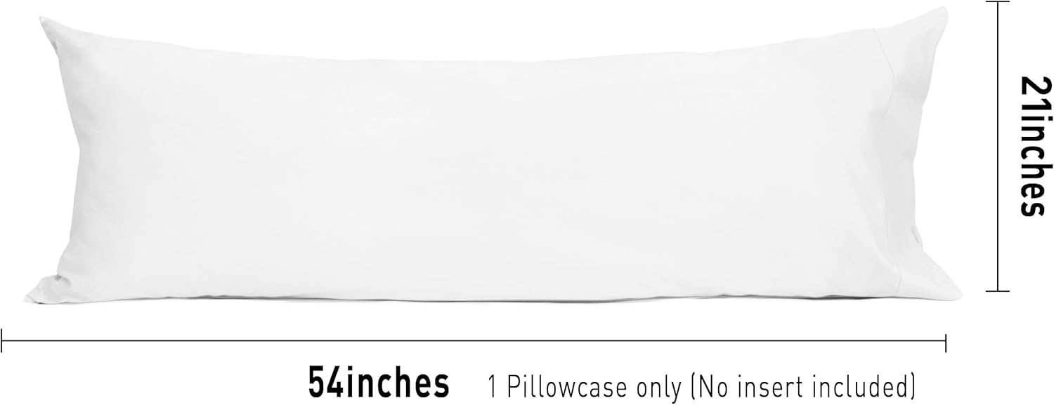 Sunflower Body Pillowcase 100% Cotton Long Pillow Cover/Case Envelope Closure 1 Pack, 20×54 inches White, Soft and Breathable