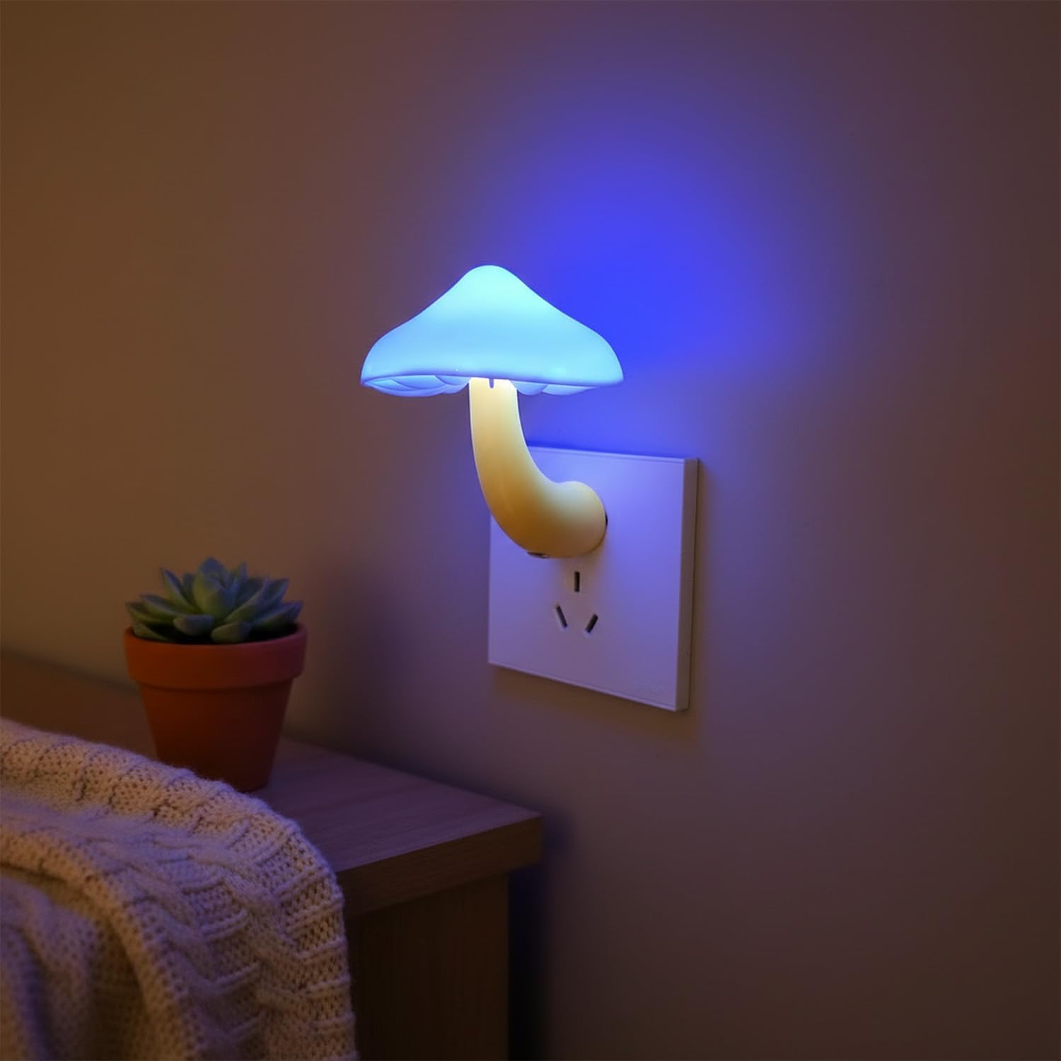 APAKI LED Mushroom Night Light Plug in Lamp,3 Pack Light Sensor Blue Night Lights Plug into Wall, Dusk to Dawn Sensor NightLight for…
