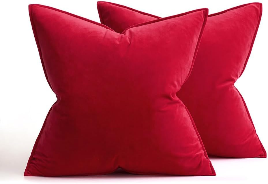 Miulee Red Velvet Throw Pillow Covers 18x18 Soft Decorative Solid Square Cushion Cases Pack of 2 Modern Luxury Home Decor for Couch, Sofa,…