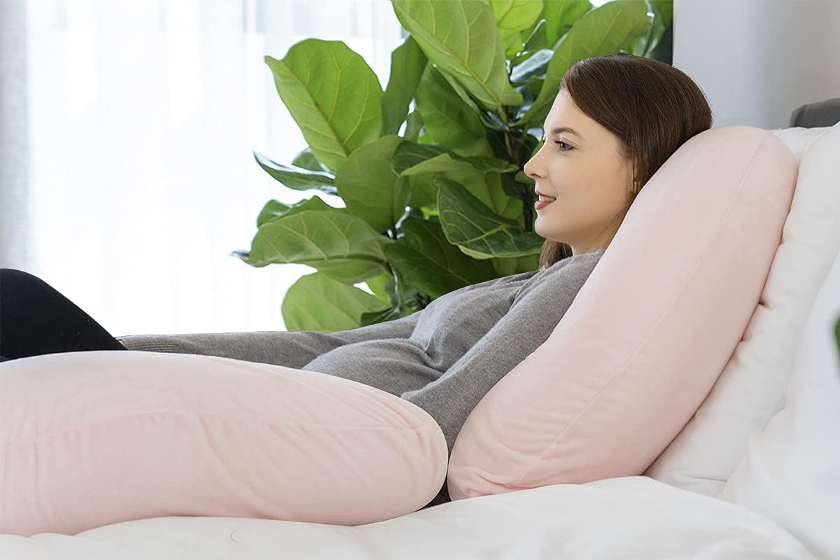 INSEN Pregnancy Pillow, Maternity Body Pillow with Velvet Cover, C Shaped Body Pillow for Sleeping, Warm Pink
