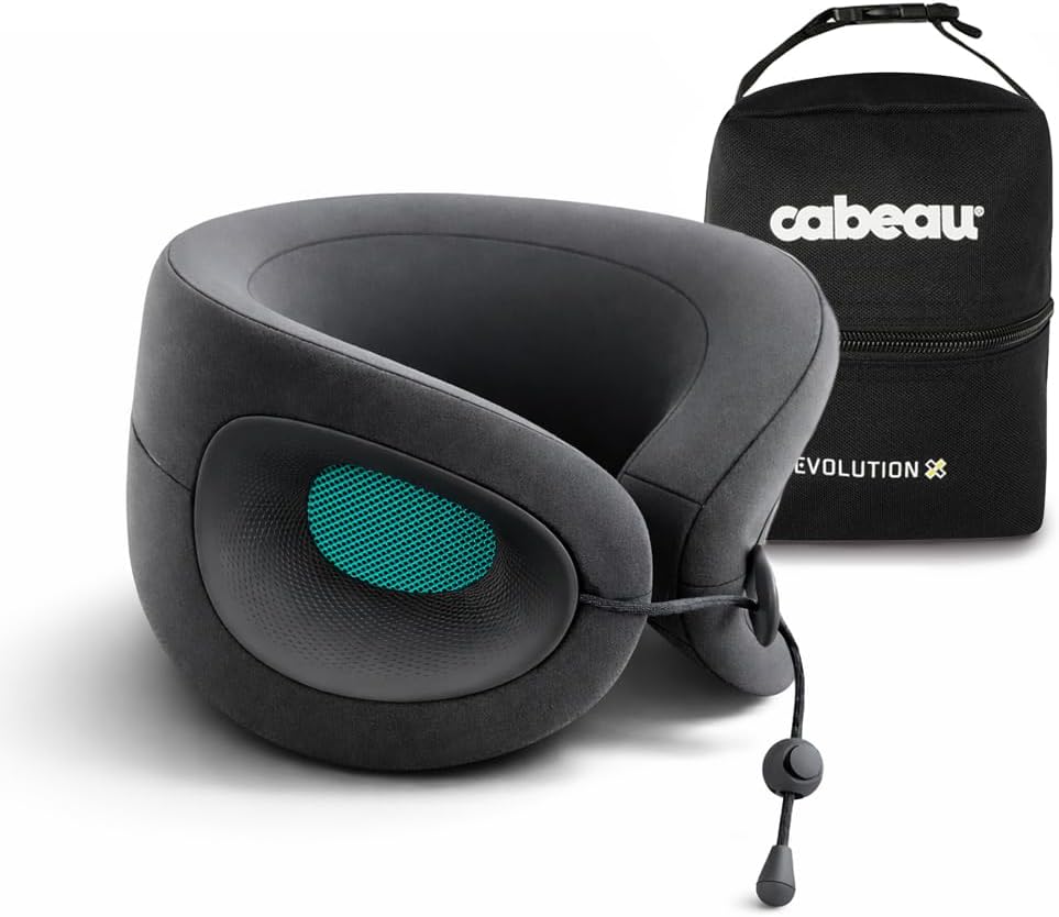 Cabeau Evolution X Deluxe - Best Travel Neck Pillow with Travel Bag (Turqoise Charcoal/Teal)