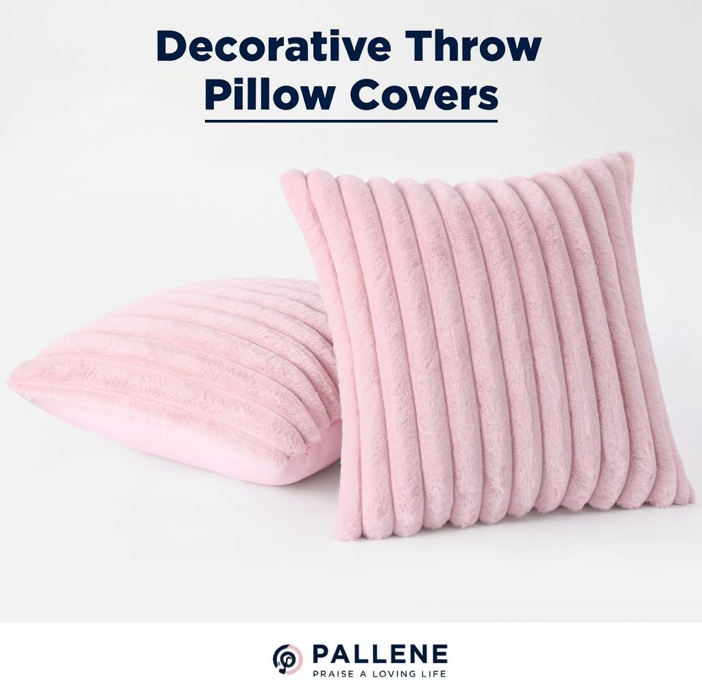 Pallene Faux Fur Plush Throw Pillow Covers 22x22 Set of 2, Luxury Soft Fluffy Striped Decorative Pillow Covers for Sofa, Couch, Living…