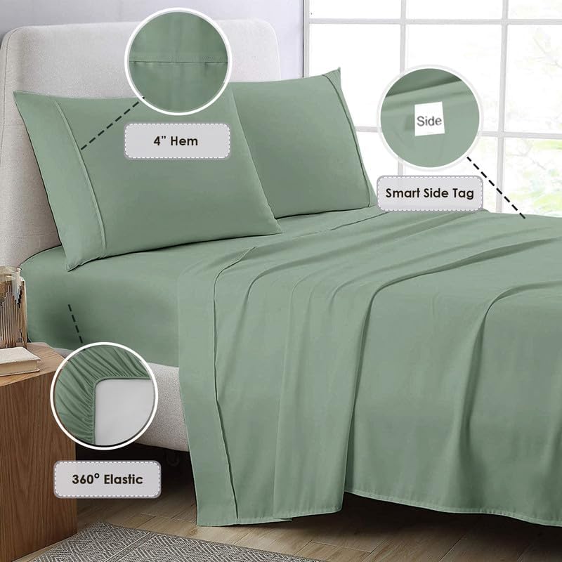 Pizuna Twin Sheet Set 100% Luxury Cotton 800 Thread Count Soft Sateen Weave Breathable Hotel Quality Cooling Bed Sheets Twin Size Bedding S…