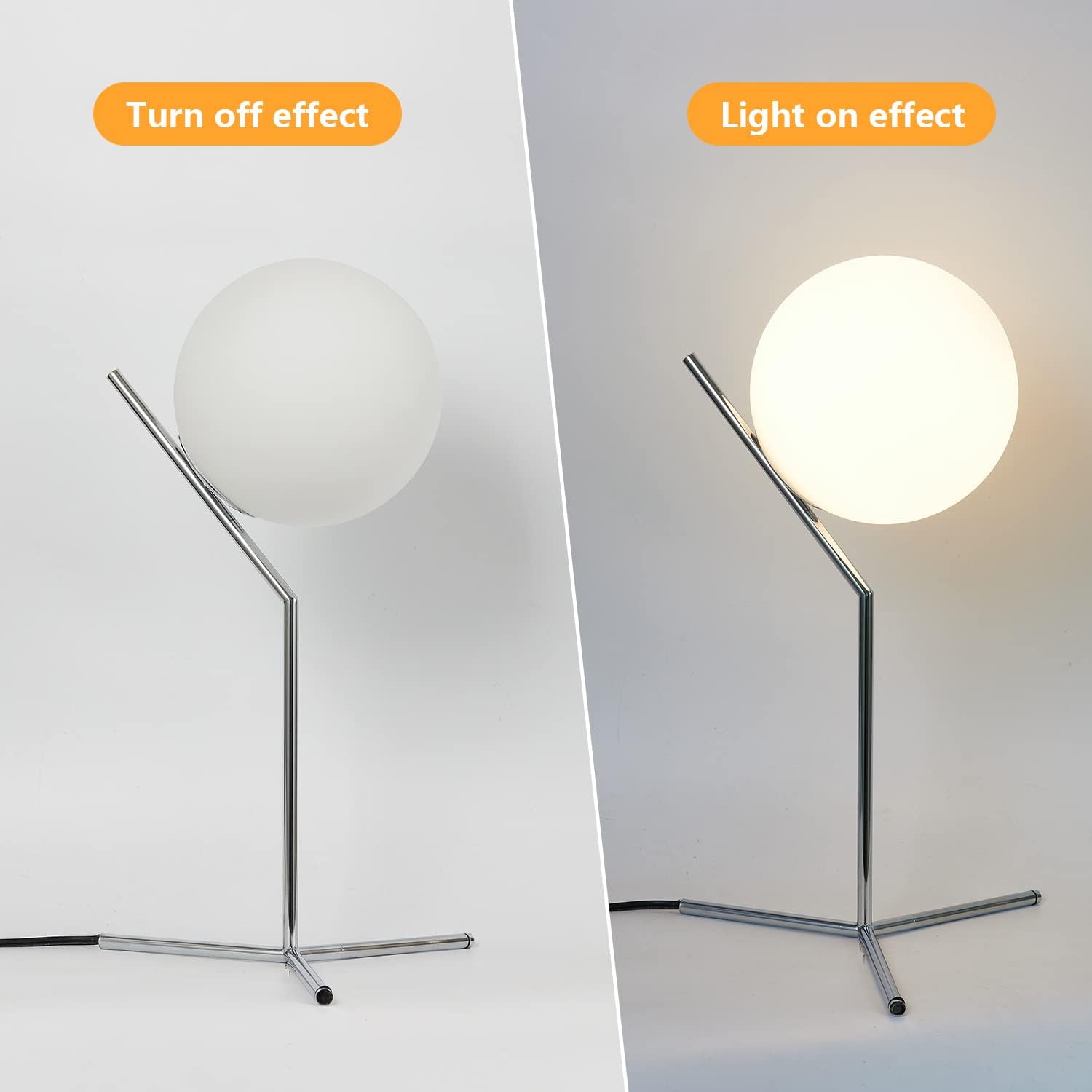 BOKT Modern Chrome Metal Globe Table Lamp Contemporary Milk White Glass Reading Lamp 1-Light E26 Table Standing Lamp Home Decor Glass…