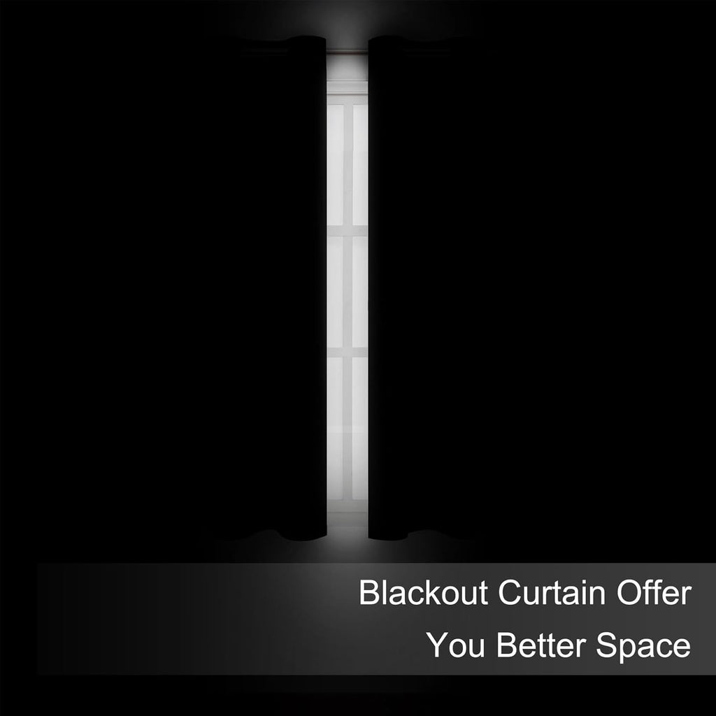 Lemomo Blackout Curtains 66 x 72 Inch Long Black Curtains Set of 2 Panels Room Darkening Curtains for Bedroom and Living Room 72 Inch Black