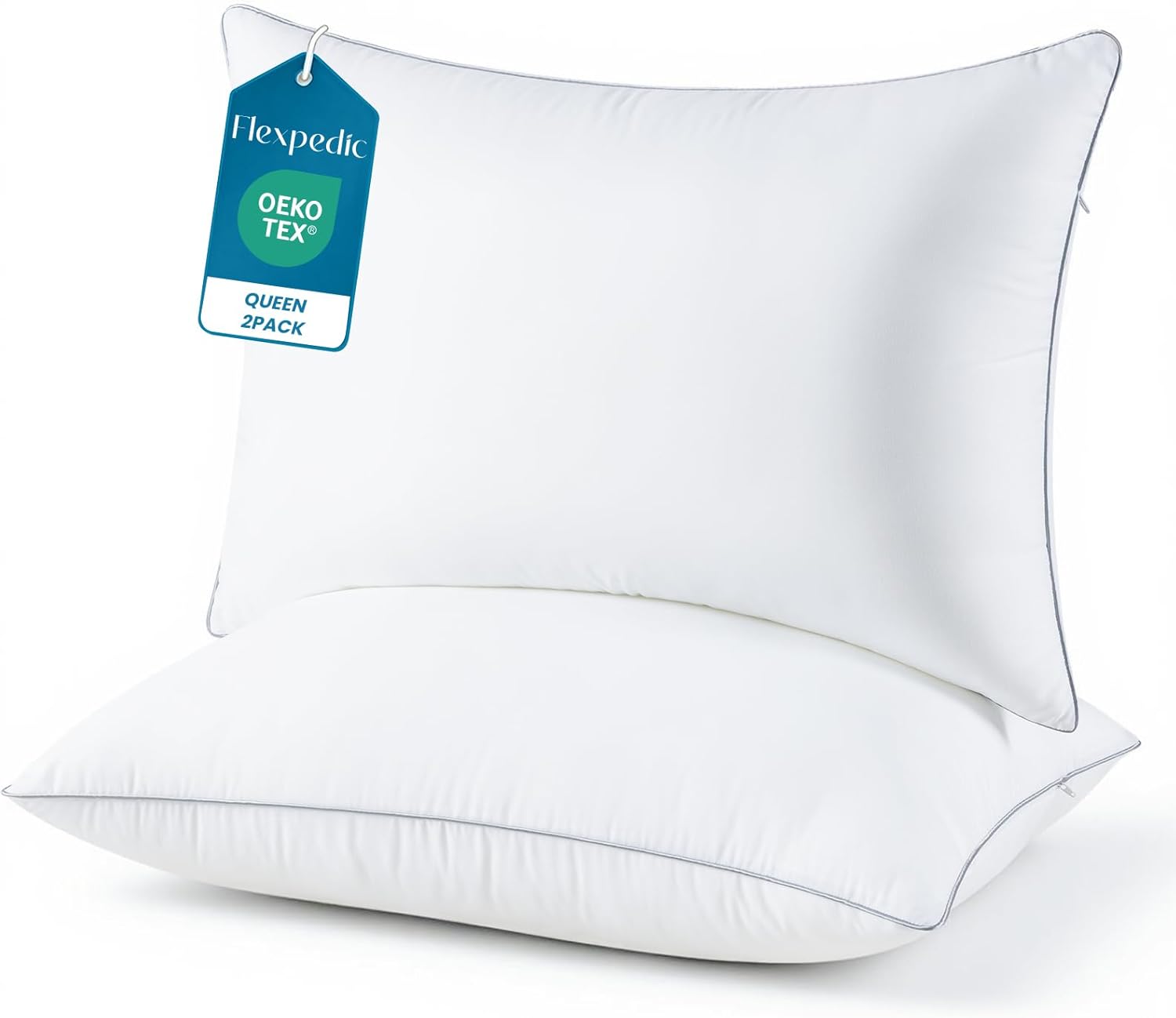 Flexpedic FP FLEXPEDIC Adjustable Bed Pillows for Sleeping - Firm Pillows Queen Szie Set of 2, Fluffy Down Alternative Fill, Zippered Hotel…