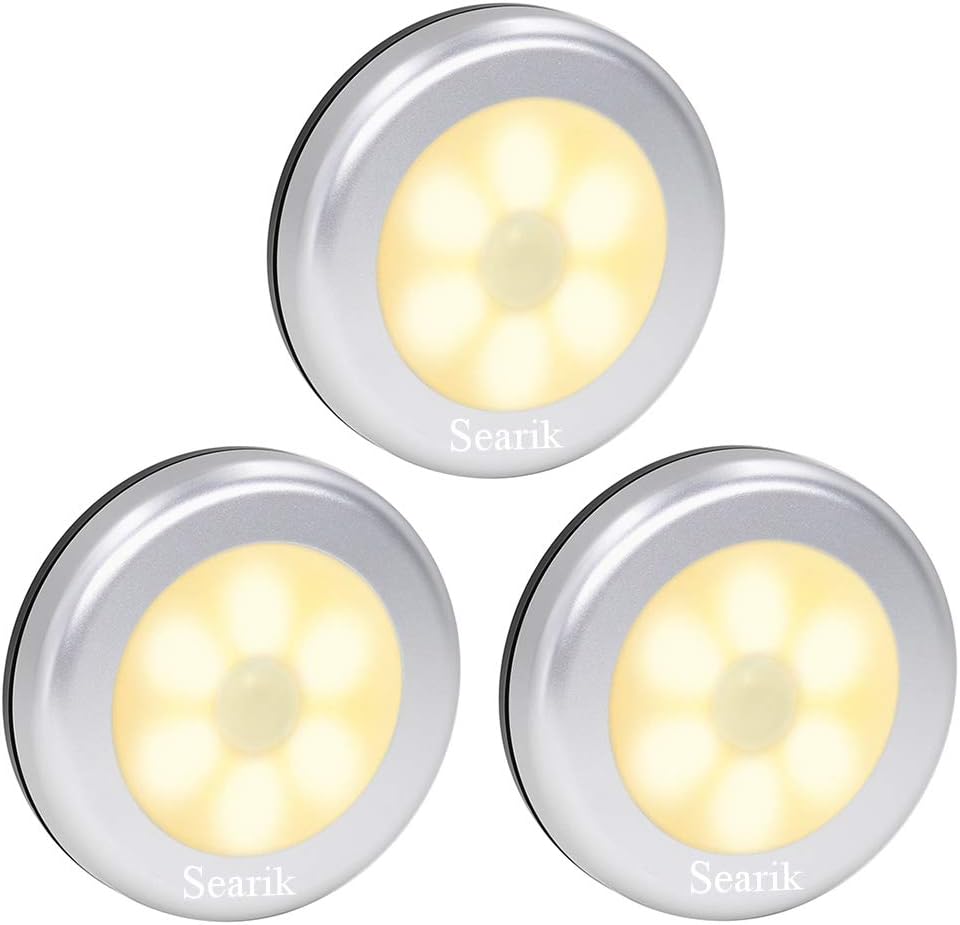 Searik Motion Sensor Night Light Indoor, Wireless Battery Operated LED Night Light Safety Lamp Step Lights Under Cabinet Lights for…