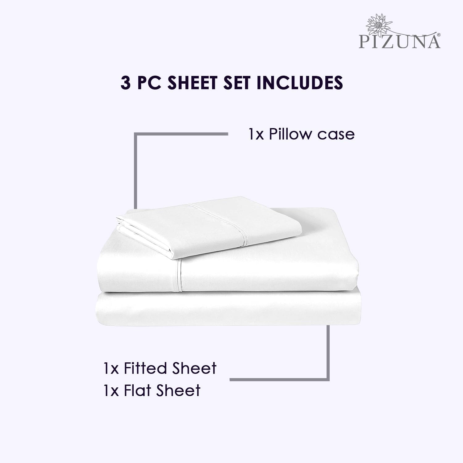 Pizuna Twin Sheet Set 100% Luxury Cotton 800 Thread Count Soft Sateen Weave Breathable Hotel Quality Cooling Bed Sheets Twin Size Bedding S…