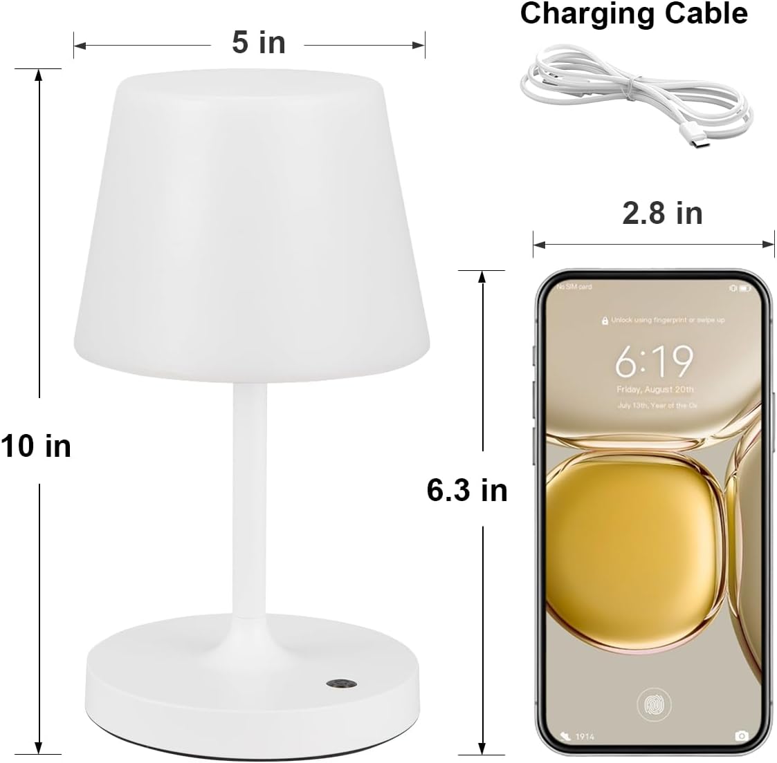 Kakanuo White Cordless Shower Lamp Waterproof, Rechargeable Table Lamp with 4000mAh Battery, Touch Dimmable Desk Light for Outdoor…
