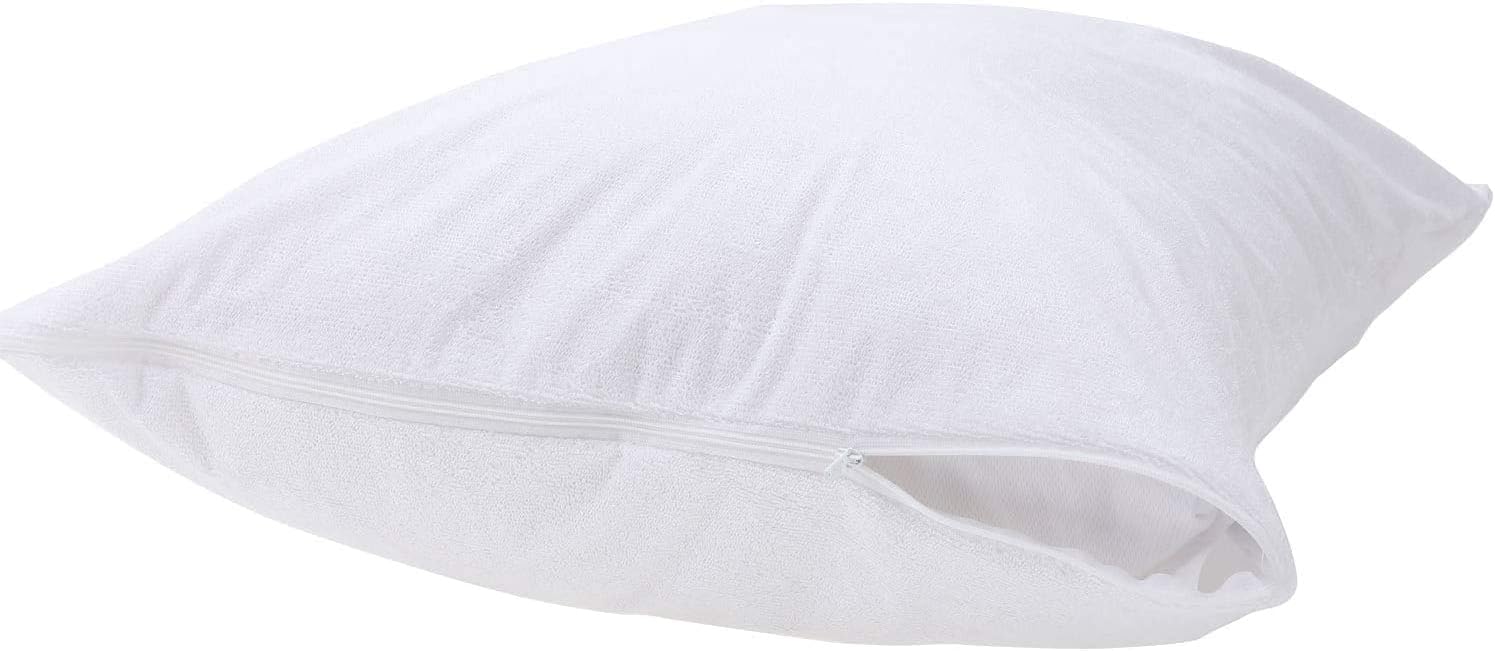 Kingnex Feather Proof Pillow Protectors Queen Size with Zipper Set of 2-100% Waterproof - Down Proof - Bamboo Viscose Terry Surface 2 Pack…