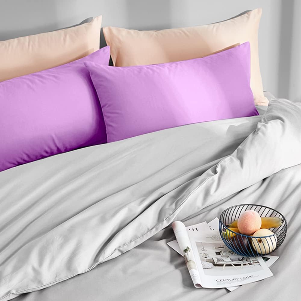 FLXXIE Pillow Cases Queen, Soft Microfiber Pillow Covers with Envelope Closure, Wrinkle Resistant Pillowcases, 2 Piece Set, 20x30, Lavender