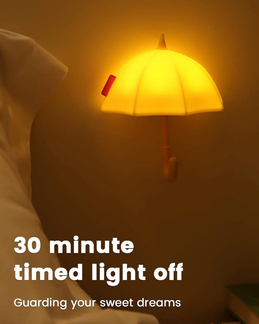 joyful xinghai Kids Night Light Umbrella, Silicone Tap Control Magnetic Bedside Lamp with Time Auto-Off, Cute Portable LED Nursery L…
