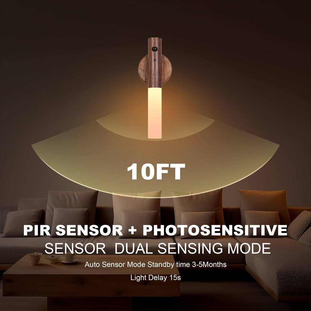 LANDGOO Motion Sensor Night Light RGB & Touch Control | USB-C Rechargeable Wooden Wall Sconce | Bathroom/Bedroom Light for Hallway…