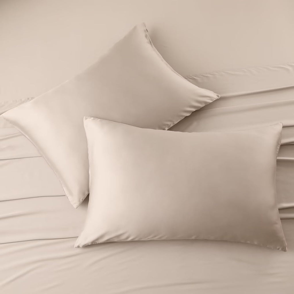 ShunjieHome 4 Pack Cooling Pillow Cases, Viscose Derived from Bamboo Pillow Protectors Queen Size Set of 4, 400 Thread Count Soft Silky Brea…