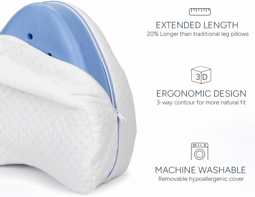 Contour Legacy Leg & Knee Foam Support Pillow for Side Sleepers Soothing Relief for Back, Hips, Knees, Joints, Nerves & Muscles 1 Pack glass
