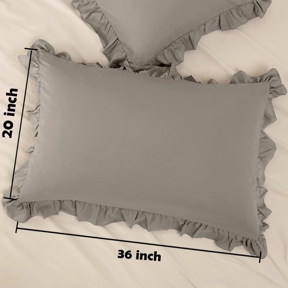 Sewdudely 2 Pack King Size Pillow Cases, 20x36 Microfiber Shams Dark Gray Ruffled, Soft Breathable Non-Shrinking Envelope Closure Cu…