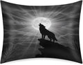 Satin Pillowcase for Hair and Skin, Standard Size Forest Howling Wolf Moon Decorative Pillow Sham with Envelope Closure Pillow Cover for…