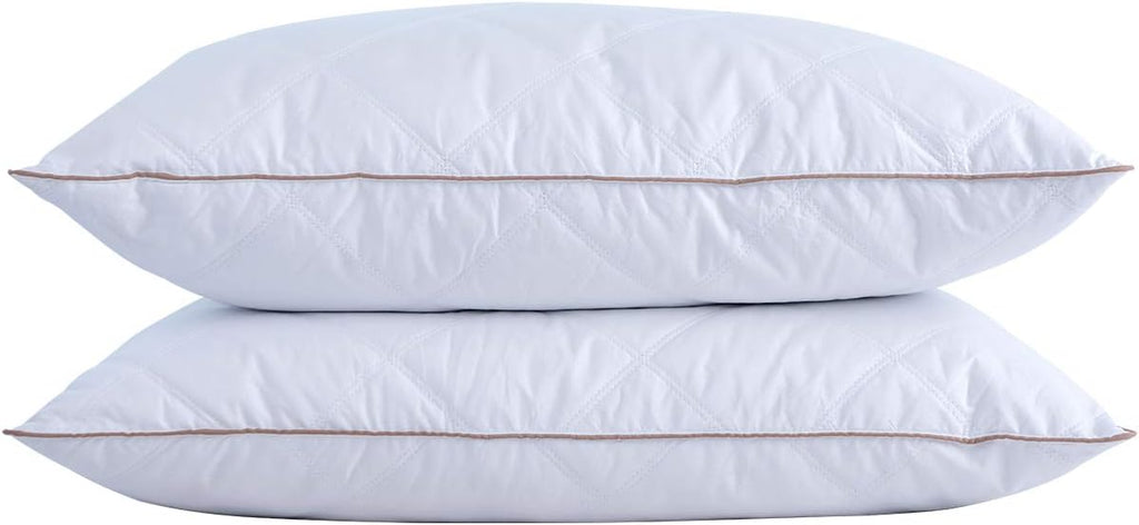 puredown® Goose Feathers and Down Pillow with Diamond Quilting with 100% Cotton Cover, Pack of 2, Queen Size