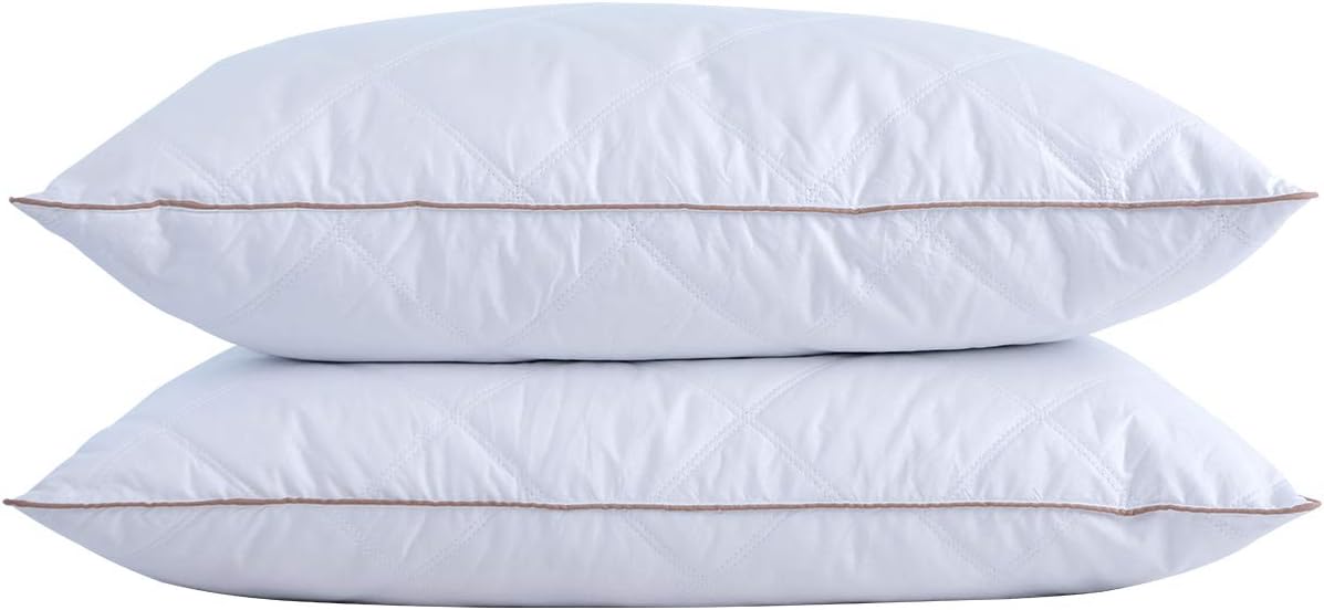 puredown® Goose Feathers and Down Pillow with Diamond Quilting with 100% Cotton Cover, Pack of 2, Queen Size