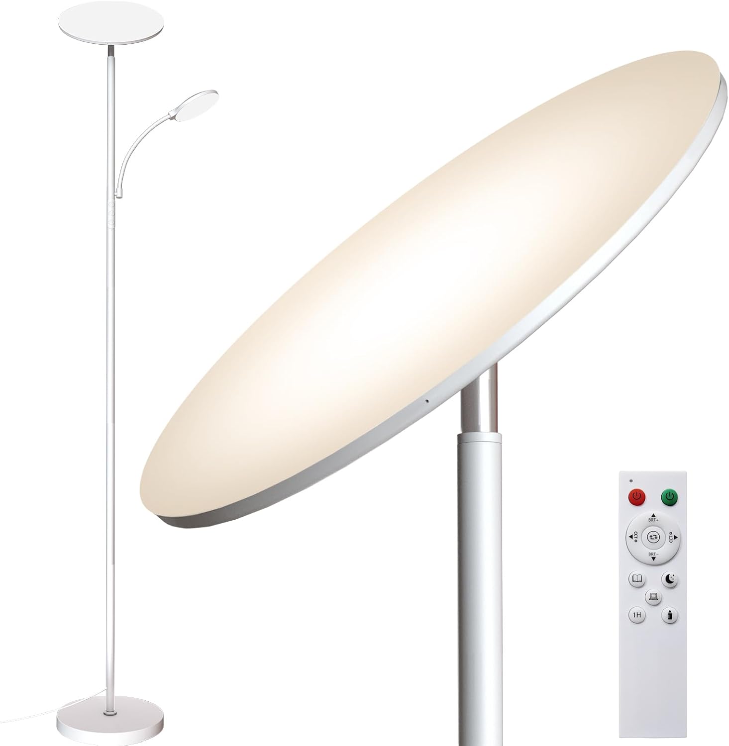 Marctronic White Floor Lamps for Living Room, 44W/4500LM Super Bright 2 in 1 LED Floor Lamp with Remote, Stepless Dimmable, 69" Tall Standi…