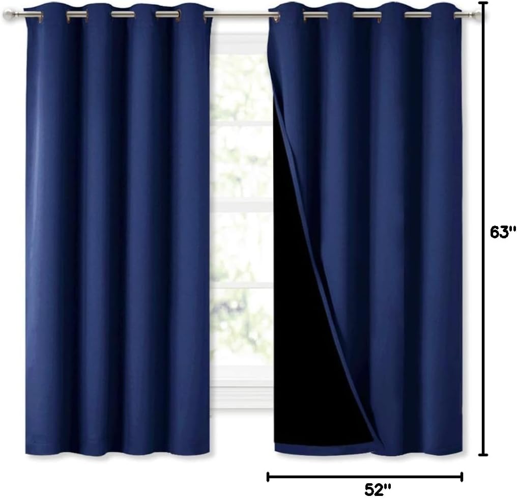 Nicetown 100% Blackout Curtain Panels, Thermal Insulated Black Liner Curtains for Nursery Room, Noise Reducing and Cold Blocking Drapes for…