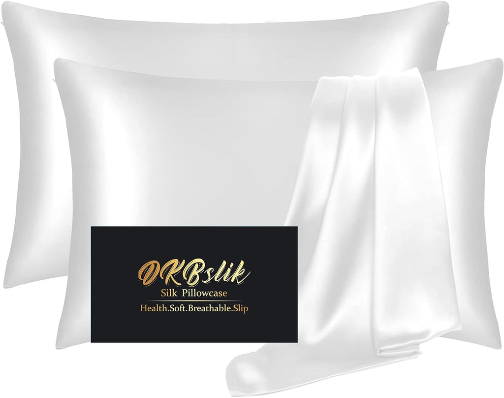Home Silk Pillowcase 2 Pack, Natural Mulberry Silk Pillow Cases, Anti Acne Silk Pillowcase for Hair and Skin, King Size Silk Satin Pillowca…