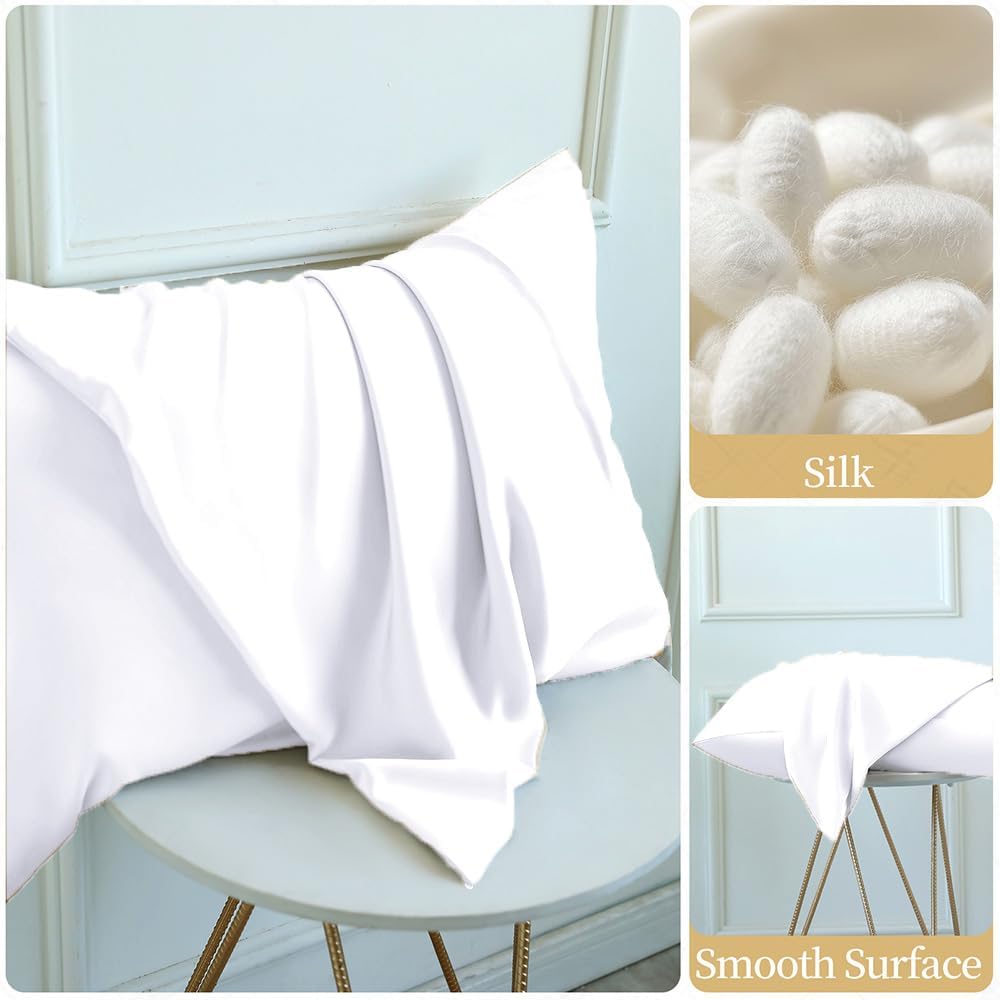 Mulberry Silk Pillowcase for Hair and Skin Queen Size 20"X 30" with Hidden Zipper Soft Breathable Smooth Cooling Pillow Covers for…