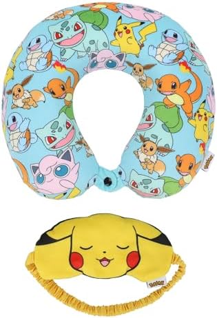 Bioworld Pokemon Pikachu 2-Piece Eye Mask & Neck Pillow Travel Set blue