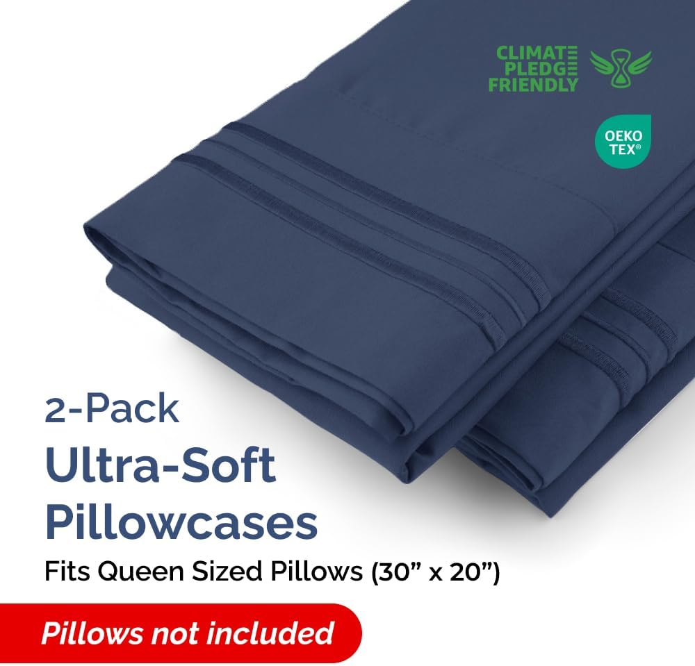 Queen Pillow Cases Set of 2 - Ultra Soft Hotel Quality Pillowcase Covers - Comfy, Cozy & Wrinkle Free - Shrinkage, Stain & Fade Resistant…