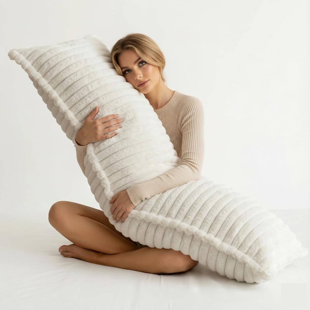 Zhlloucm Luxurious Faux Fur Full Body Pillow for Adults, Shredded Memory Foam Body Pillows for Side Sleeper & Pregnancy, 20x54 Inch Fluffy L…