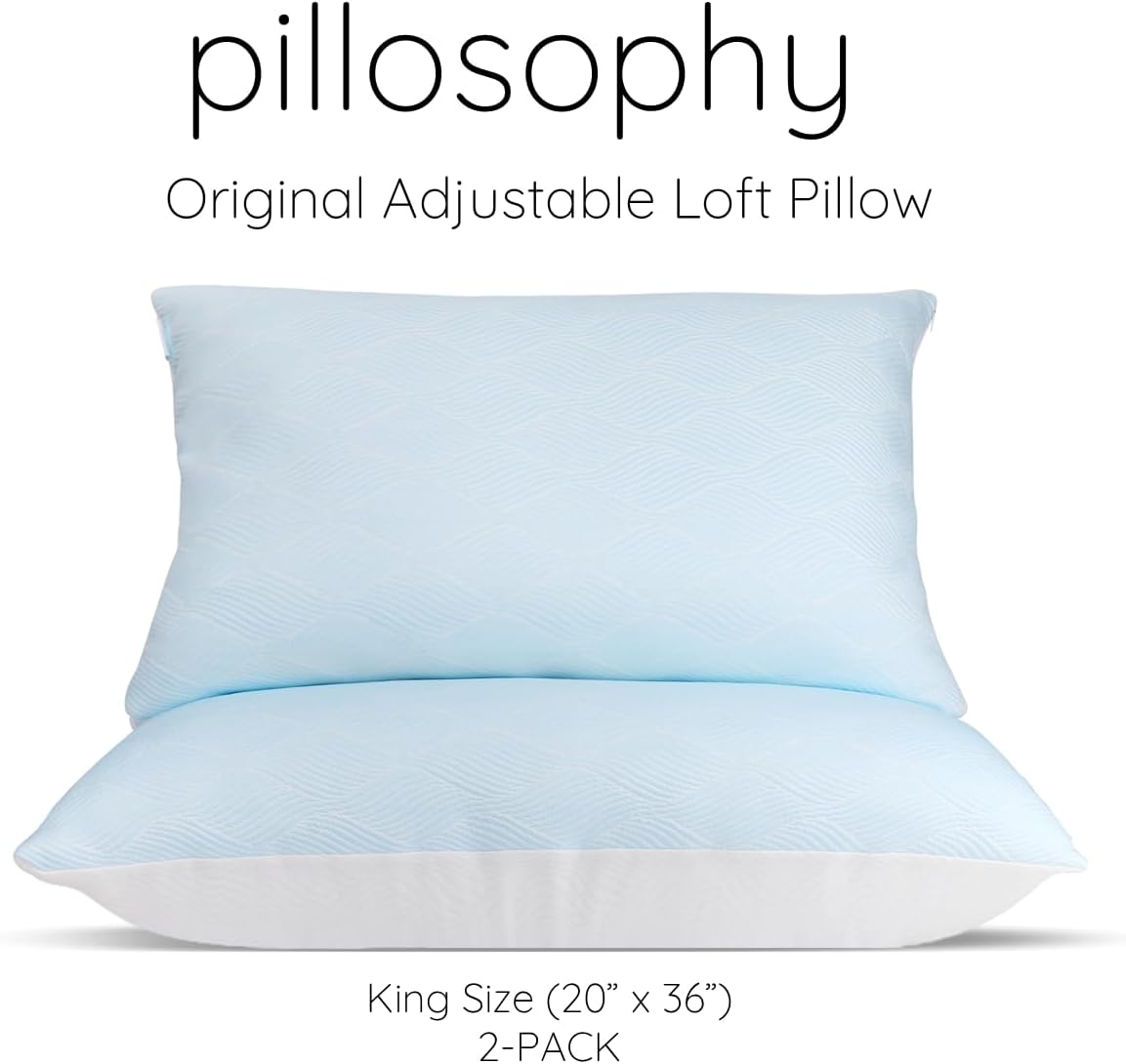 pillosophythetheoryofsleep pillosophy Original Adjustable Loft Pillow • Gel-Infused Shredded Memory Foam Fill • Dual-Sided Washable Cooling…