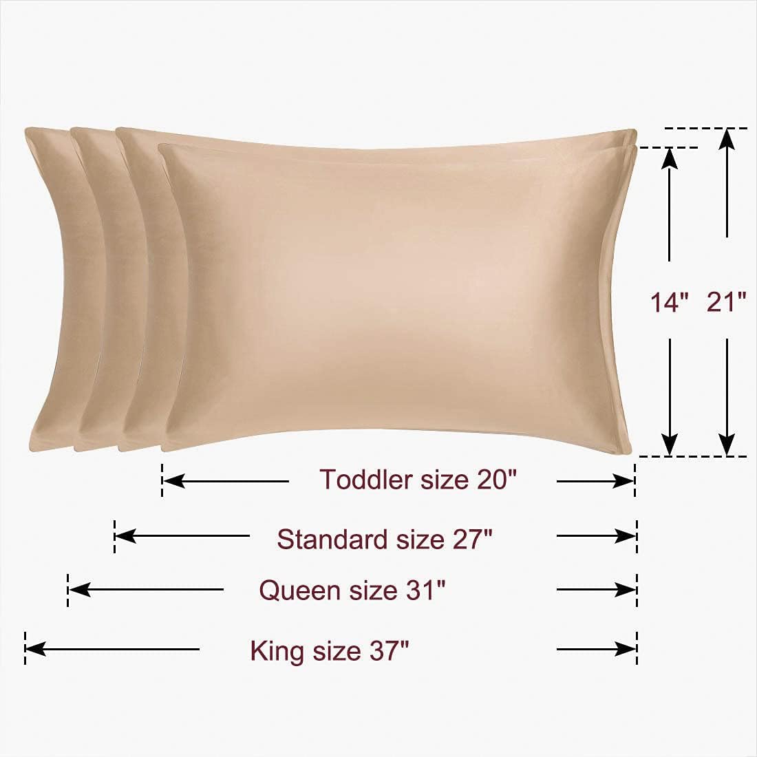 uxcell King Satin Pillowcase with Zipper, Super Soft and Luxury, Silky Pillow Cases Covers Set of 2, 21"x37", Champagne
