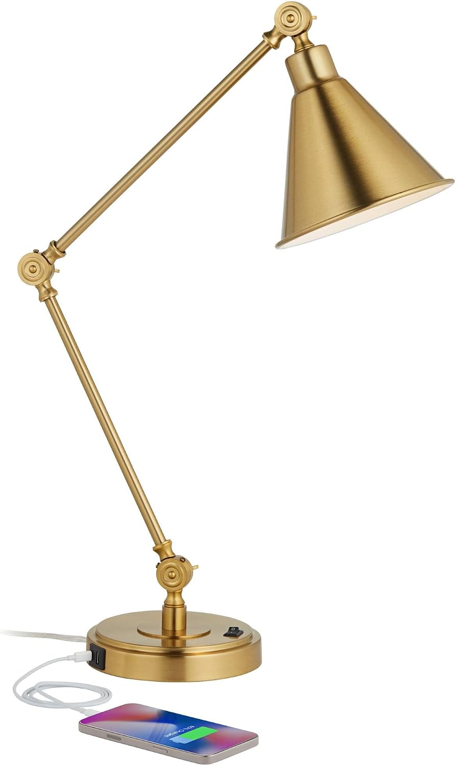 360 Lighting Wray 26 3/4" High Modern Desk Lamp with USB Charging Ports A+C Warm Brass Gold Metal Adjustable Arm Head for Bedroom Living…
