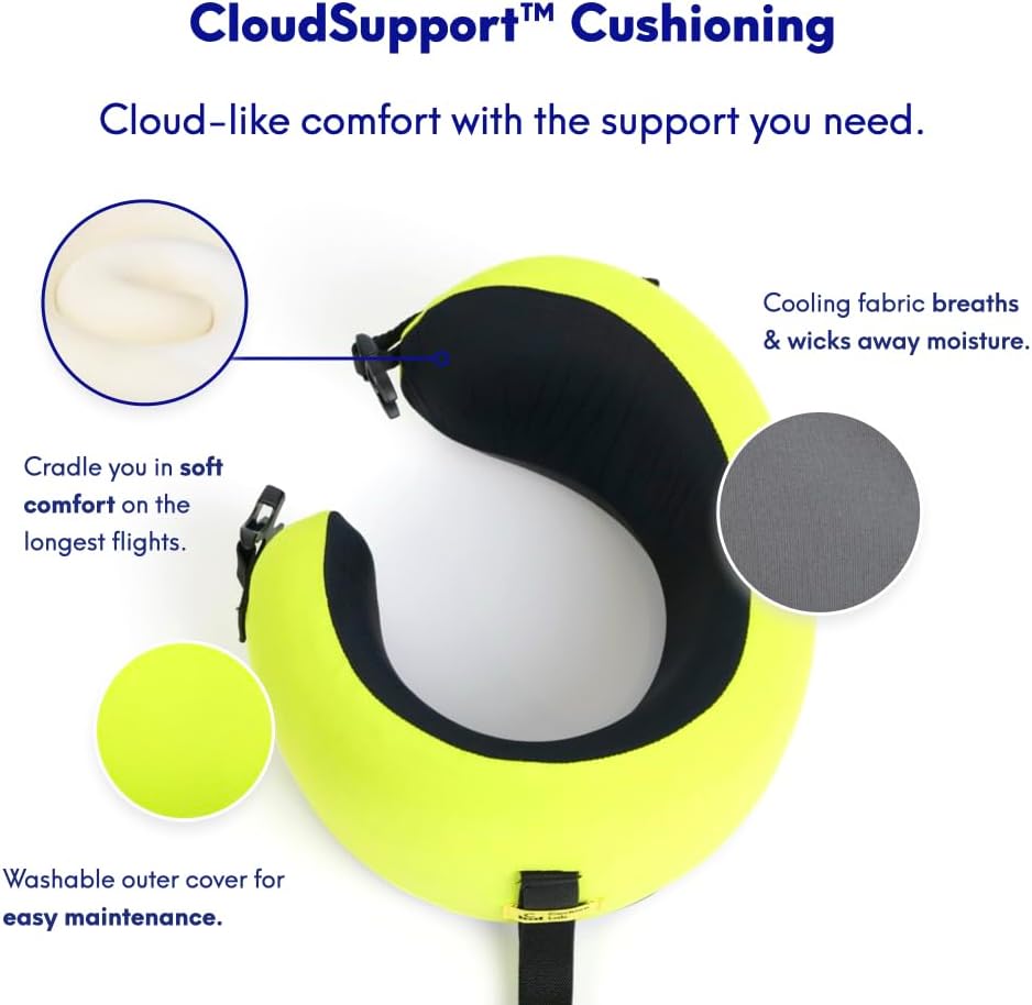 Cushionlab C CUSHION LAB Travel Pillow, Award-Winning Patented Ergonomic Design for Chin & Neck Support Memory Foam Neck Pillow, Compact Ai…