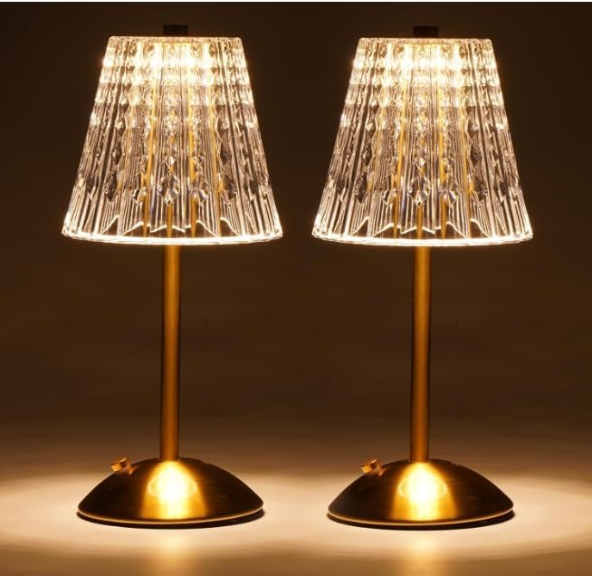 Nusogon 2 Pack Cordless Crystal Table Lamps, Premium Rechargeable Touch Lamps with 3 Color Dimmable Lighting for Bedroom, Nightstand…