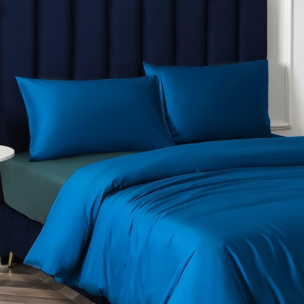 Ntbay Zippered Satin Pillow Cases for Hair and Skin, Luxury Standard Hidden Zipper Pillowcases Set of 2, 20x26 Inches, Royal Blue 26 Inches…