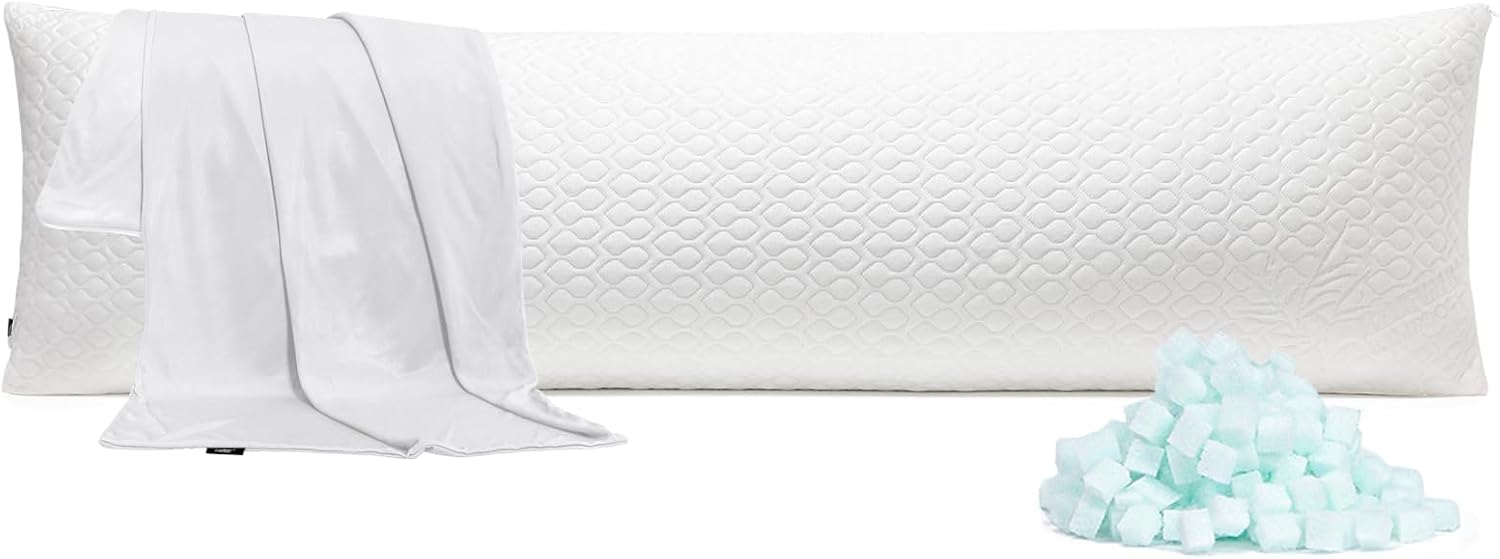 Rainmr Extra Long Body Pillow Memory Foam 180x50cm – Firm King Size Body Pillows for Adults – with Cooling Cover 21 x 72 inches