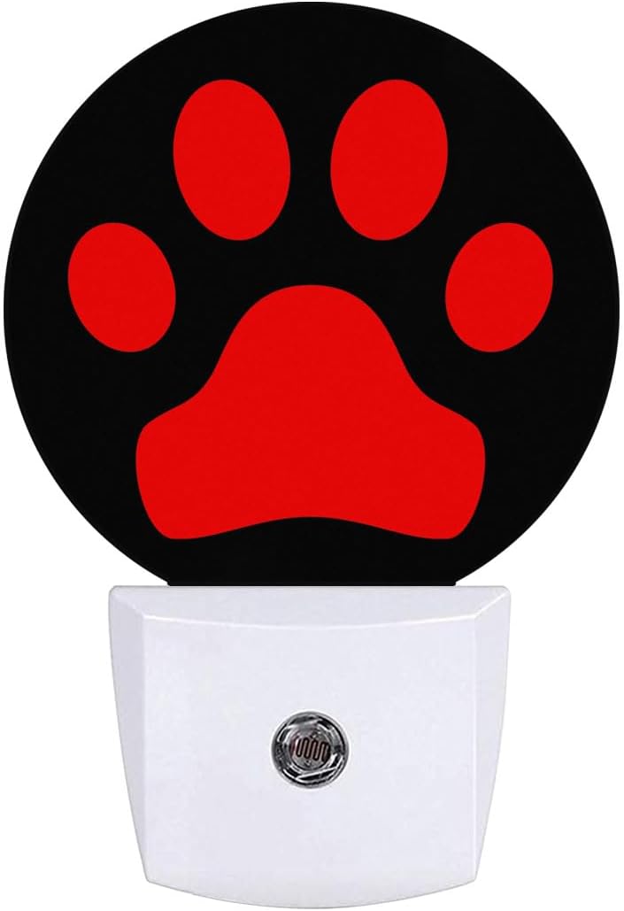 Red Black Dog Paw Night Light Auto Sensor Led Dusk to Dawn Lamp Home Decor for Men Women