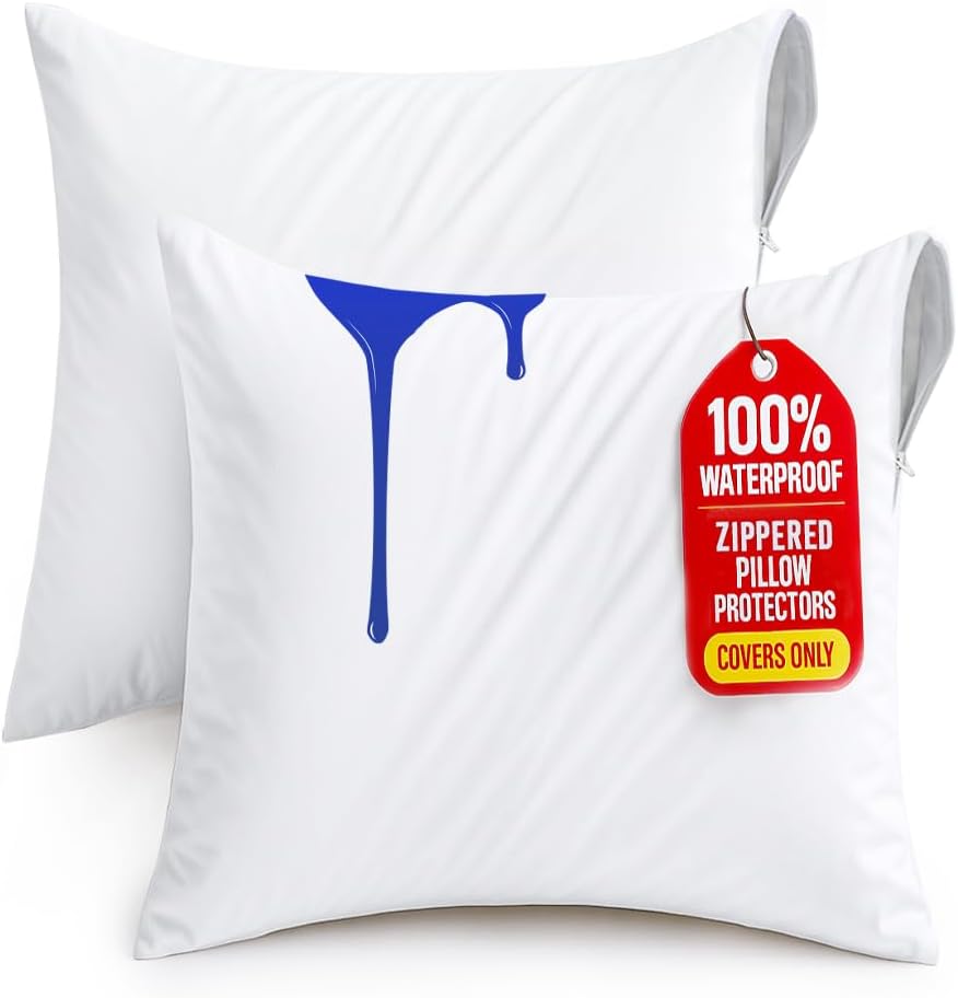 Utopiabedding Utopia Bedding 2 Pack Waterproof Throw Pillow Protectors with Zipper 26 x 26 Inches (White), Bed Bug Proof Pillow Case Covers…