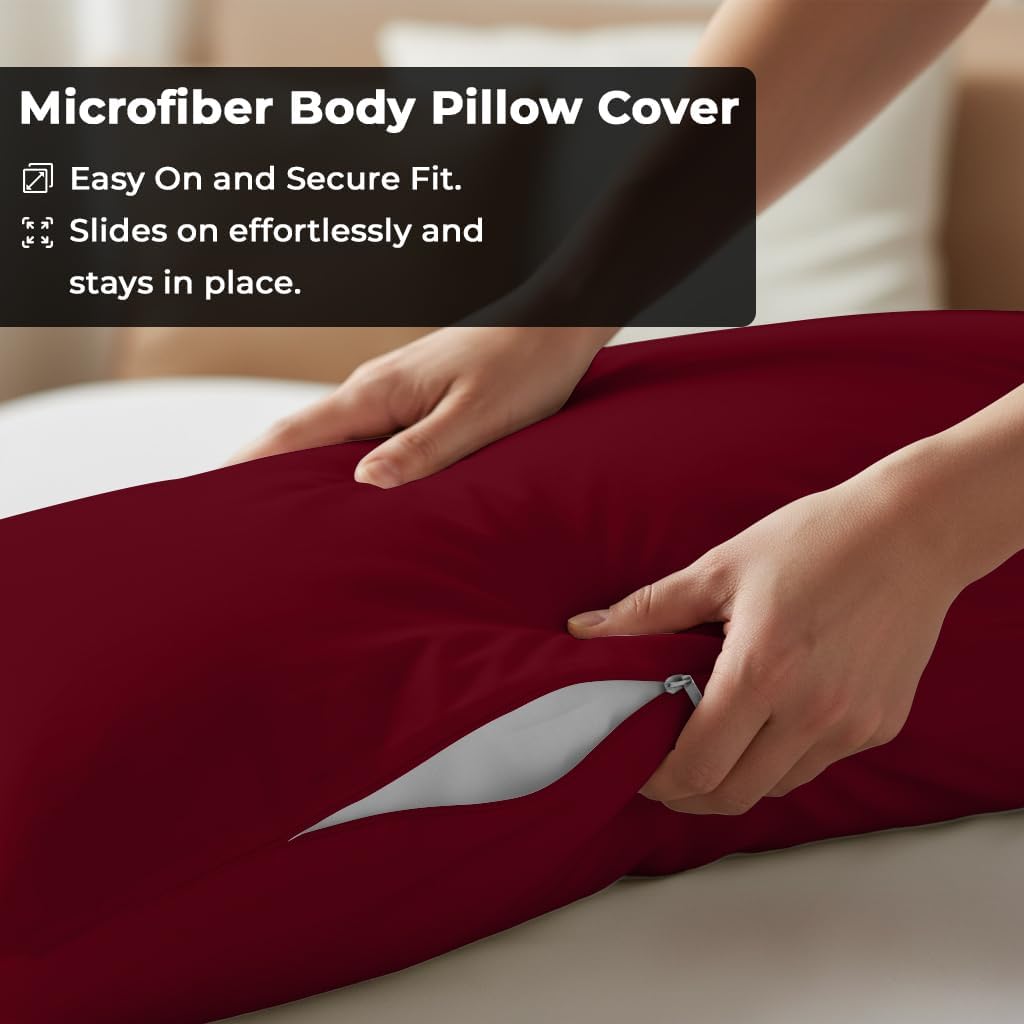 Royalelinens ROYALE LINENS Body Pillow Cover - Double Brushed 1800 Microfiber - 20"x54" with Hidden Zipper Closure - Wrinkle & Fade Resista…