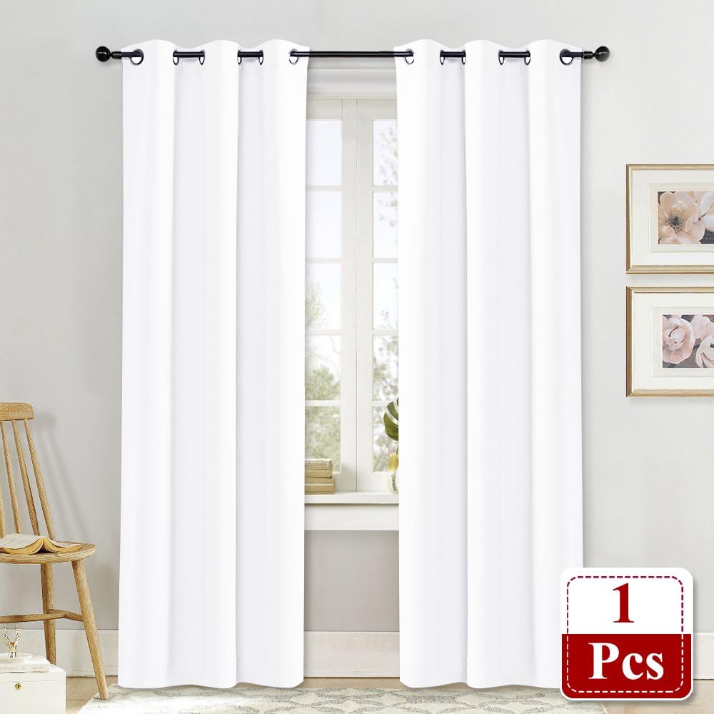 Nicetown Pure White Window Curtain and Drape, 1 Panel, 42 by 84, easy maintenance Solid Thermal Insulated Grommet Room Darkening Drapery…