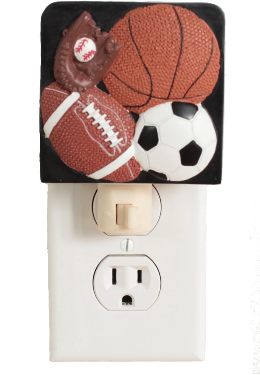 Bright Lights Sports Table Lamp with Matching Night Light - Fantastic Hand Painted Details, Brown, white, black, tan