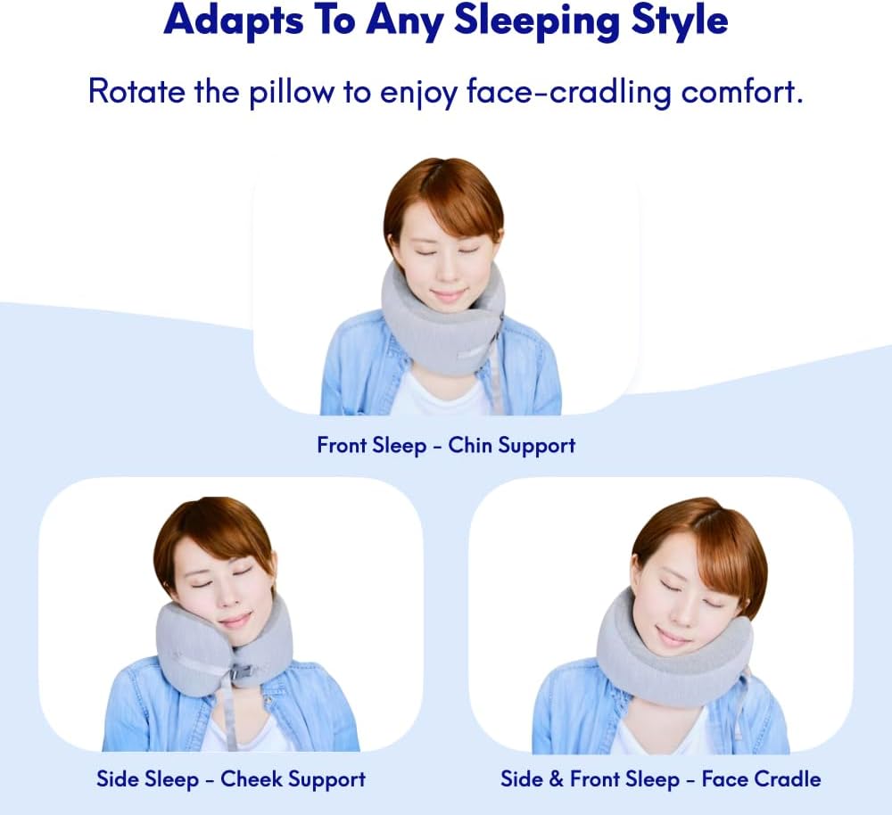 C CUSHION LAB Travel Pillow, Award-Winning Patented Ergonomic Design for Chin & Neck Support Memory Foam Neck Pillow, Compact Airplane…