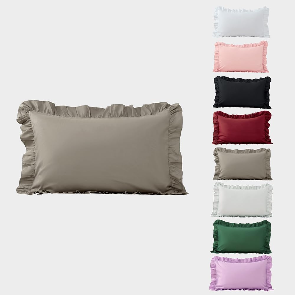 Sewdudely 2 Pack King Size Pillow Cases, 20x36 Microfiber Shams Dark Gray Ruffled, Soft Breathable Non-Shrinking Envelope Closure Cu…